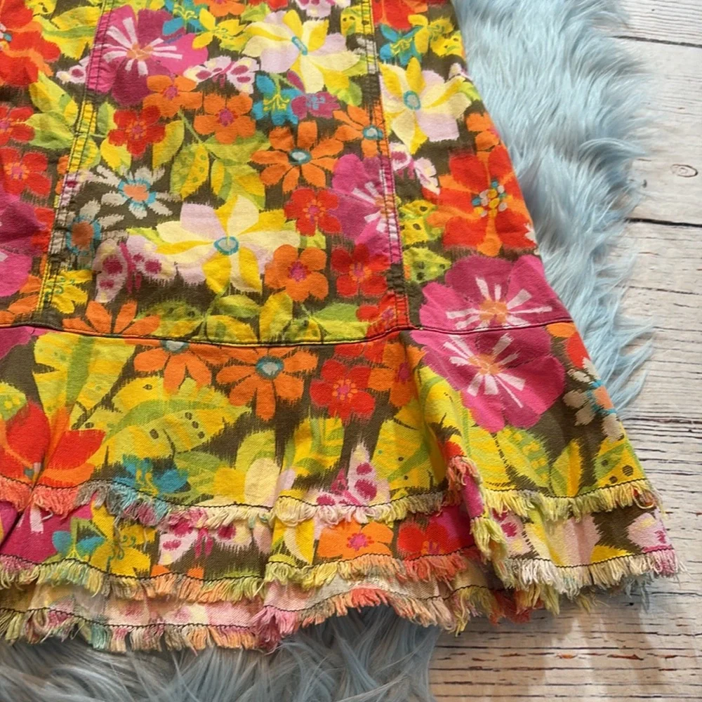 The Children’s Place Stretch Retro Floral Frayed Layer Halter Denim Dress sz 10